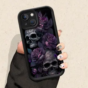 Halloween Skull Skeleton Flower Design Shockproof Protective Ultra-Thin Phone Case Floral, Full Camera Lens Protection, Soft Cover for iPhone 17/16/15/14/13/12/11/plus/pro Max Casing