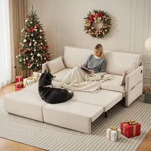 YODOLLA 4 in 1 Sofa Bed Queen, 72" Pull Out Couch Sleeper Sofa Bed with USB Ports & 4 Side Pockets for Living Room, Apartment