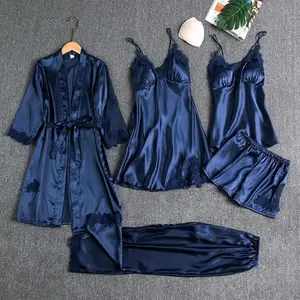 Women's Summer Silk Sleepwear Set 5pcs Loungewear Pajama