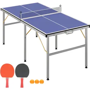 Portable Ping Pong Table, 6FT Professional Indoor/Outdoor Table Tennis Tables Game with Net for Adults/Teens,2 Tennis Paddles and 3 Balls