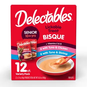 Delectables Lickable Cat Treats Bisque for 10+ Variety Pack, 12 Count (16.8 oz.)