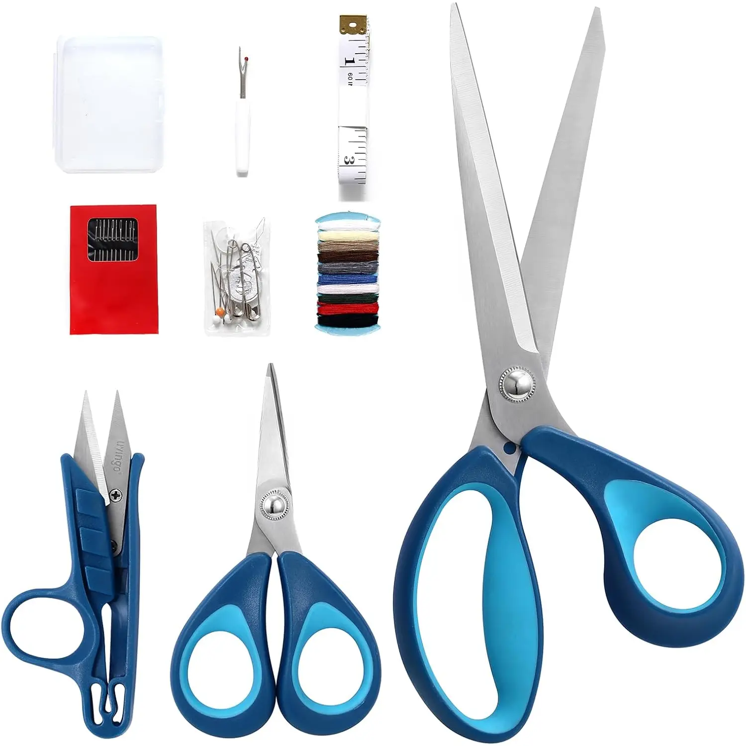 Fabric Sewing  Set All Purpose - Heavy Duty Tailor Shears with Small Embroidery Thread Snips Sewing Kit for Home Crafting , 9.5" & 5" & 4.5", Blue Comfortable Handles