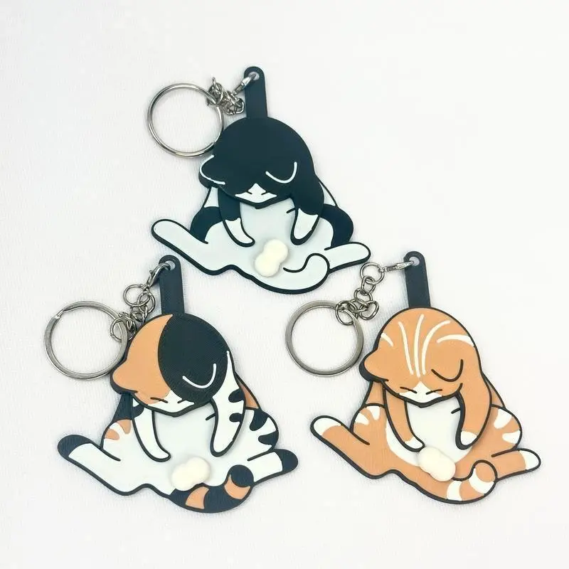 6pcs Cute Cat Keychain Accessories, Playful 3D Plastic Fidget Toy for Youth, Sensory Aid for Daily Use and ADHD Stress Relief, Aesthetic Keychain