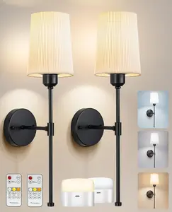 Battery Operated Wall Sconce 13000mAh Black Wall Sconce with Remote Battery Powered Sconces Decor Set of 2 Emergency Light for Living Room Bedroom Dinning Room