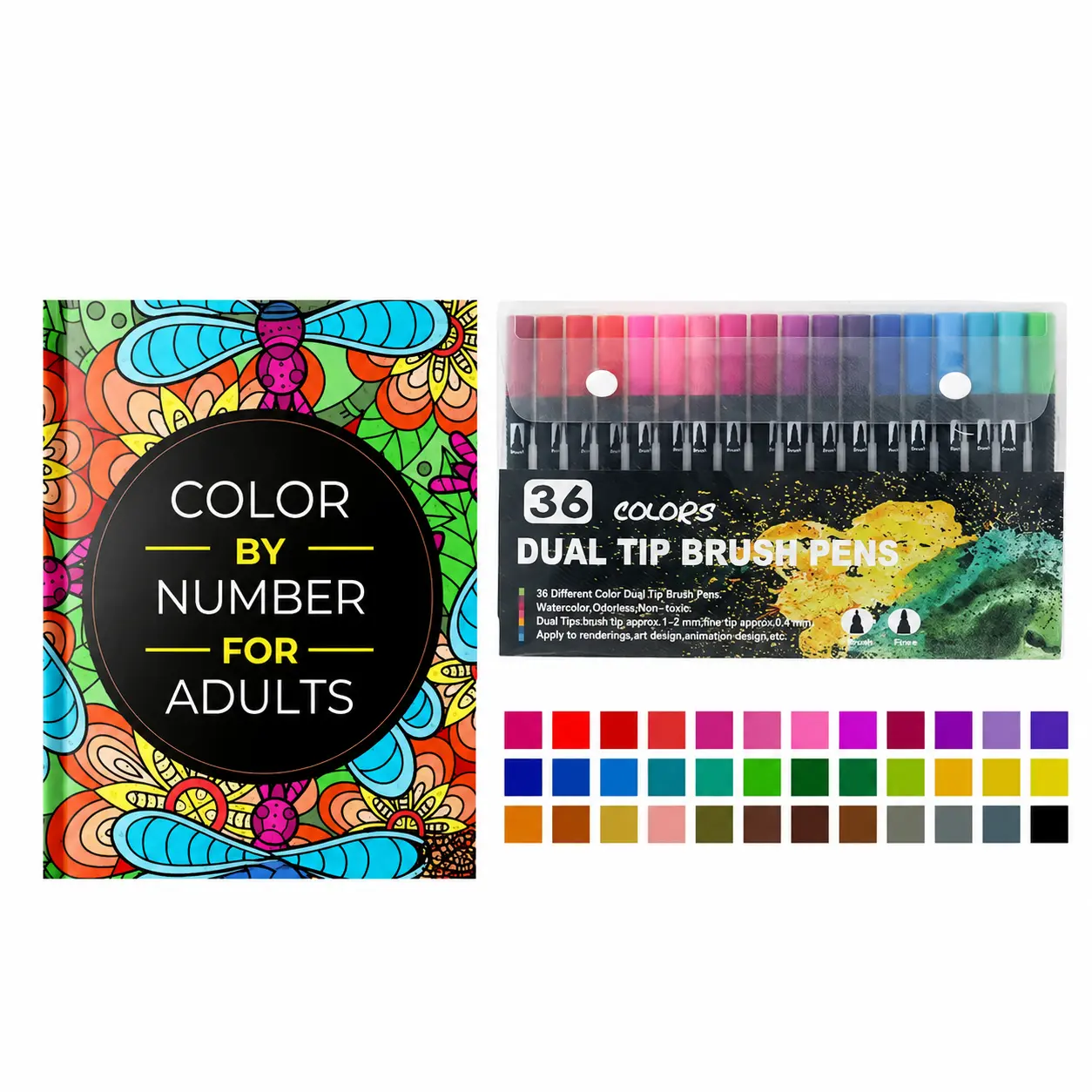 36-Color Dual-Tip Marker and Coloring Book Set