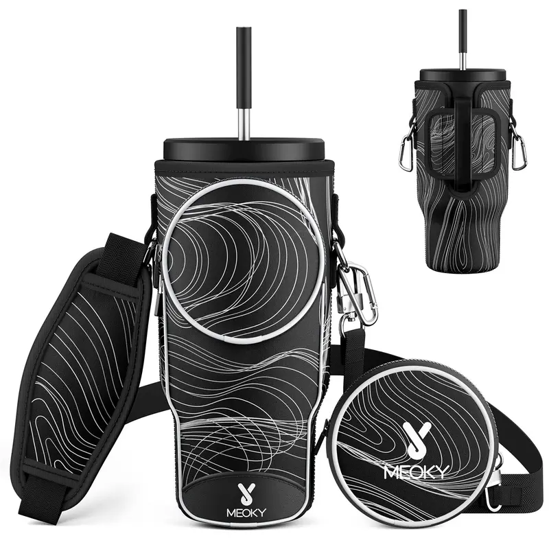 Meoky 40oz Thick Durable Heat-Resistant Water Bottle Holder with Adjustable Strap - Hands-Free Travel Drink Carrier for Tumblers, Car Cup Holder Storage, Outdoor Hiking Travel Water Bottle Drinkware Accessories, Bottle Holder Drinkware Accessories