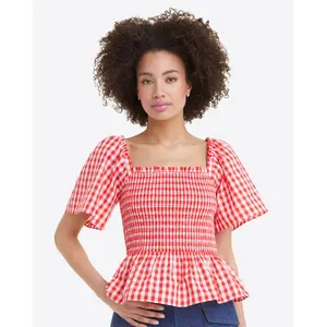 Deana Smocked Top in Poppy Red Gingham