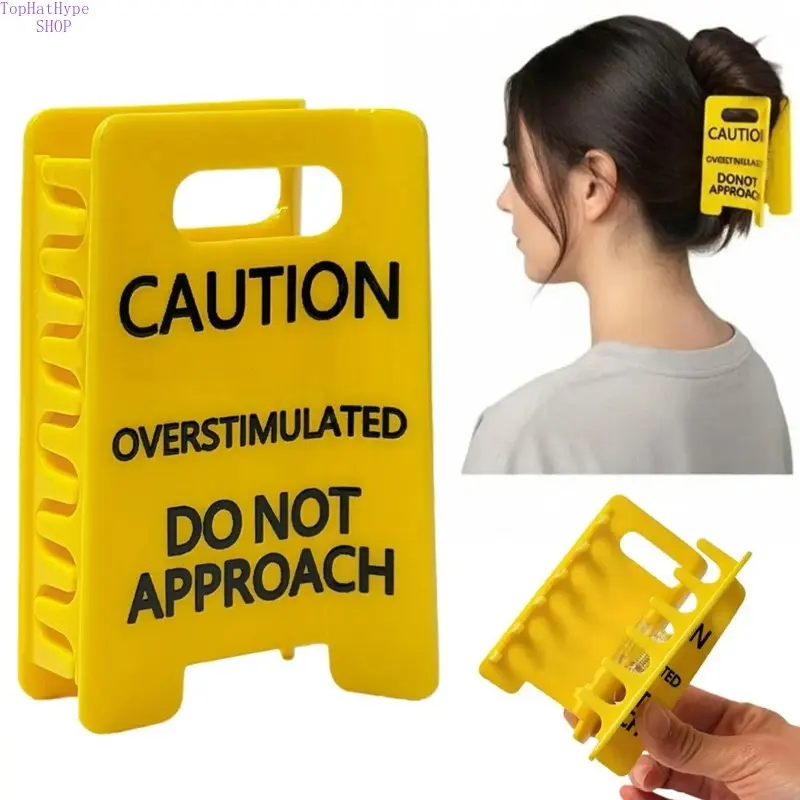 Plastic Overstimulated Caution Sign Hair Claw Clip, Novelty Do-Not-Approach Design Jaw Clip, Strong Hold for Thick & Bold Hairstyles, Ideal Gag Gift for Coworkers, Hair Clips