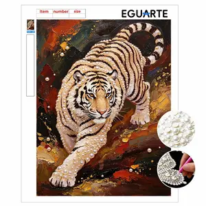Tiger Theme Pearl Art Painting, DIY Jewelry Wall Decor, Mosaic Cross Stitch Kit, Gift Set for Friends, Home Decoration
