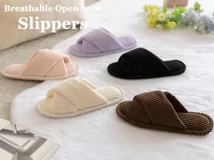 House Slippers for Women Open Toe Fuzzy Corduroy Memory Foam Anti-Skid Indoor Outdoor Crossband Warm Gifts for Women Size 11 12 Purple