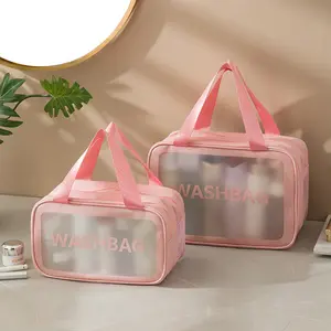 Dry-Wet Separation Toiletries Travel Bag, Pink PU Material, Transparent Window, M/L Sizes, Gym & Outdoor Essential Sports & Outdoor Accessory summervibes,summerwins