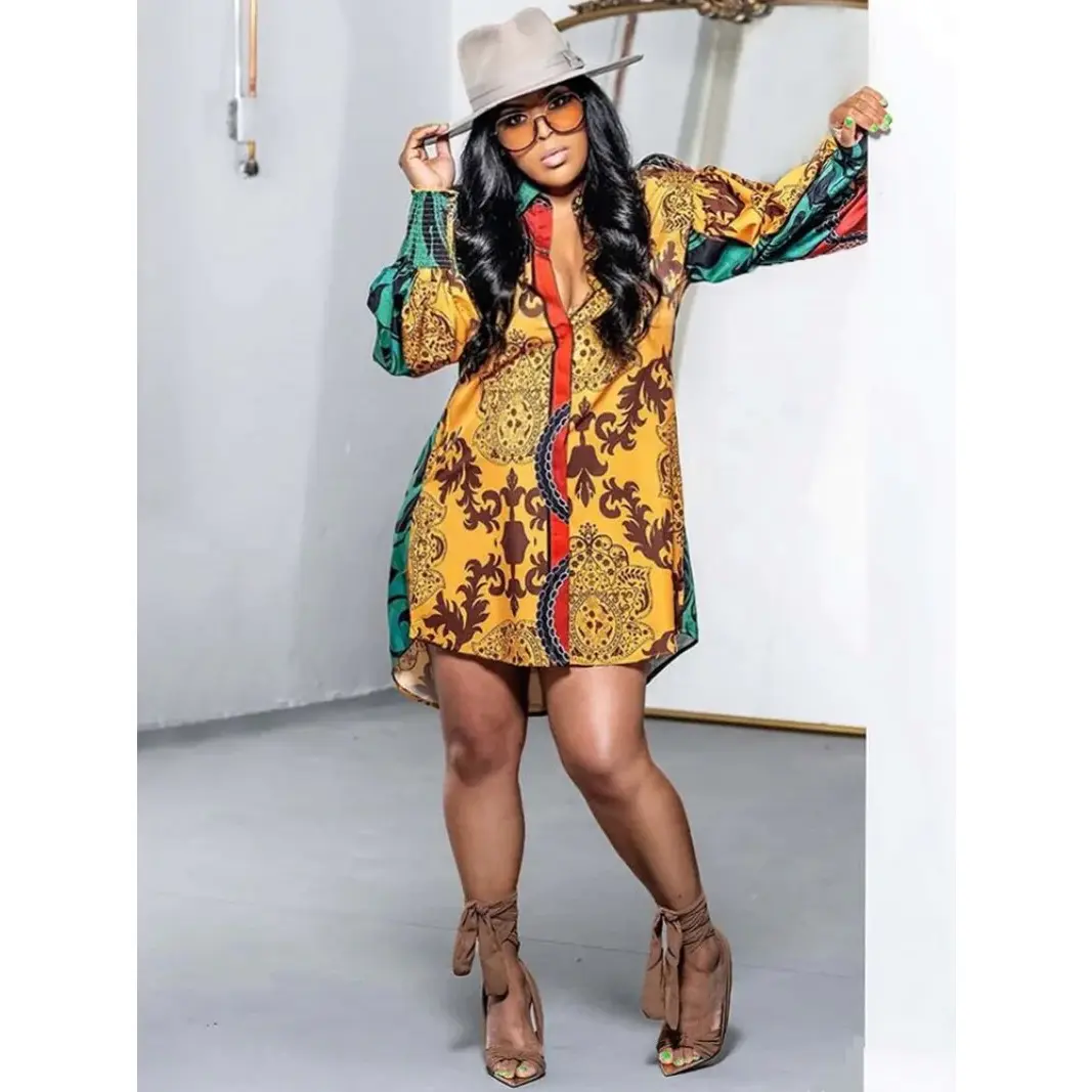 Elegant Autumn African Dashiki Dress for Women - Yellow Ankara Shirt Dress, Stylish Vetement Femme, Perfect for Casual and Formal Occasions