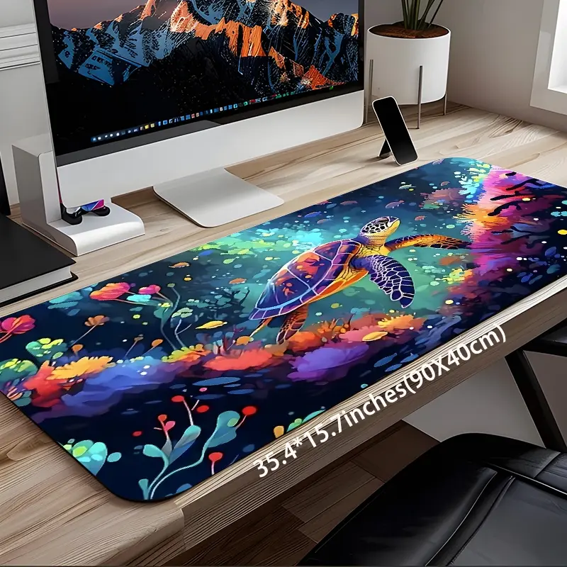 Colorful Kawaii Sea Turtle Ocean Art Gaming Mouse Pad, Desk Accessory, Desk mats, Computer desk mat, desktop decoration pad, rubber non-slip lock edge work pad, multi-size mouse pad suitable for laptop, games, work, good gift