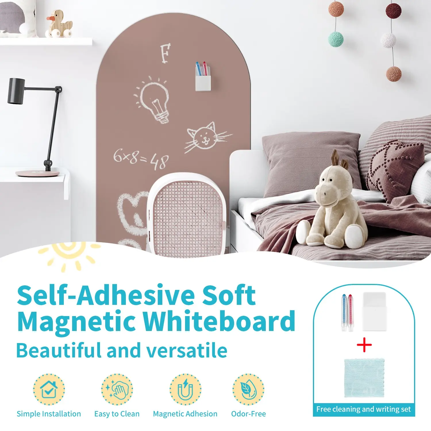 Magnetic Wall Sticker Arch with Blackboard Surface, Self-Adhesive Classroom Whiteboard, Easy Peel and Stick Learning Tool