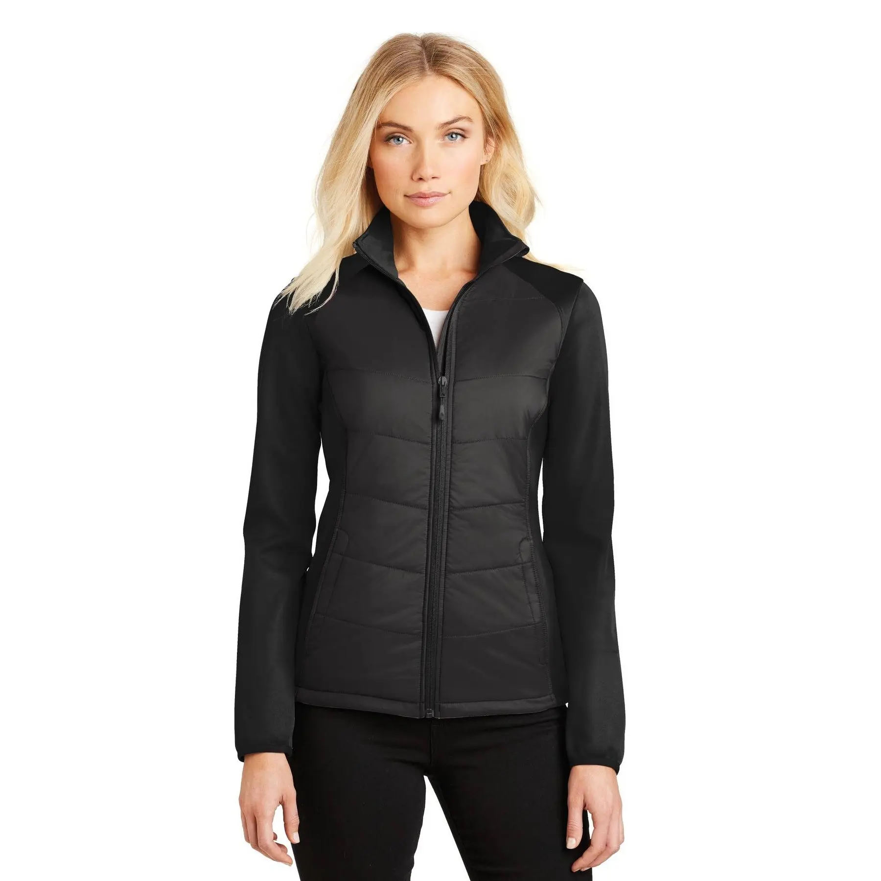 Women's Quilted Hybrid Jacket, Fleece Lined Soft Shell Performance Top, Water-Resistant Long Sleeve for Outdoors, Tops, Fabric, Water Proof, Adjustable, Everyday, Nylon, Pocket, Coats, Knit, Longsleeves, Polyester, Women's Clothes
