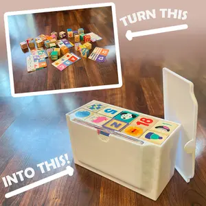Ms. Rachel Wooden Blocks and Cards Storage Box with Lid - 3D Printed Toddler Toy Organizer Gift