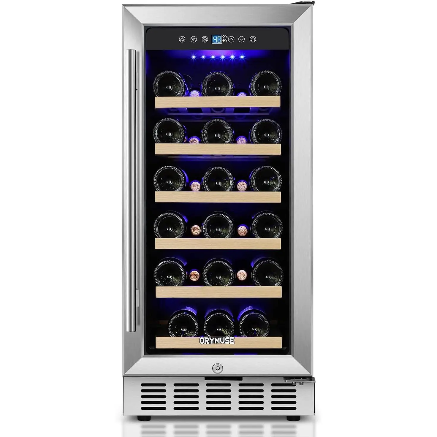 OMNIRA 15 Inch Wine Cooler Under Counter, 30 Bottle Wine Fridge with Stainless Steel Glass Door, Built-In or Freestanding Wine Cellar with Removable Shelves and Digital Temperature Control