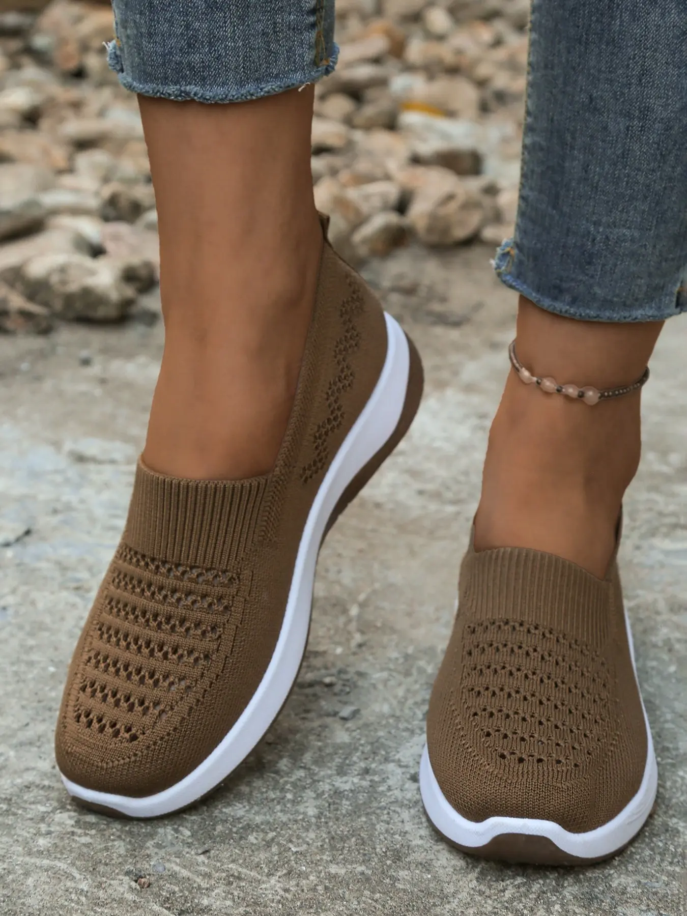 Breathable Flyknit Mesh Women's Slip-On Sneakers, Lightweight Slip Ons, Soft Sole Comfortable Mom Shoes, Anti-Slip Sport Walking Shoes, Casual Shoes, Non Slip Lightweight, Casual Wear Shoes, Multiple Colors Available
