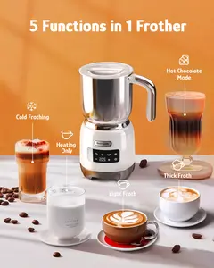 Hazel Quinn Milk Frother Detachable Hot Cold Frother and Steamer 5-in-1 Functionality Adjustable Temperature Thickness LED Touch Control Dishwasher Safe 400ml Pearl White Coffee Maker Machine