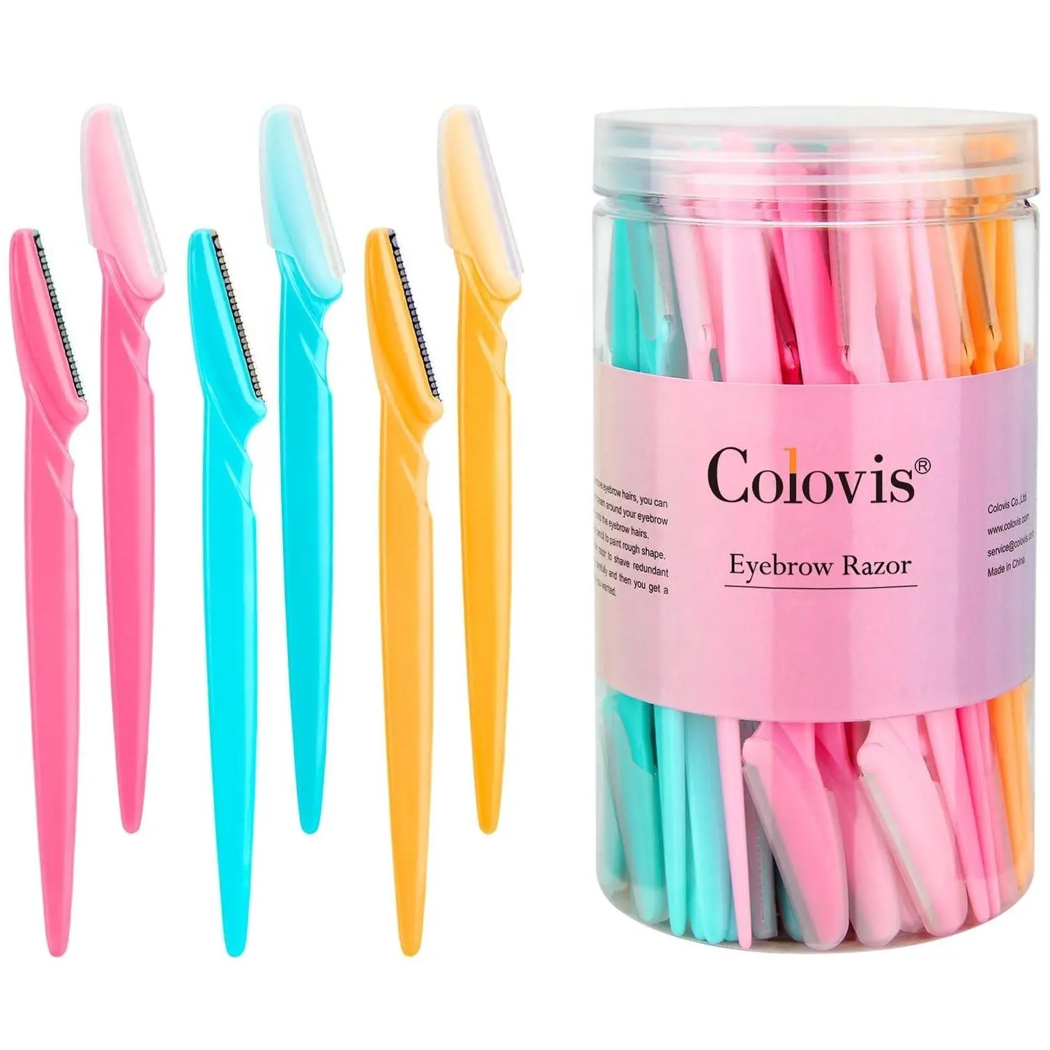 Colovis Women's Eyebrow Razors Set - Durable Stainless Steel Blades with Plastic Protective Guard, 24/48/66pcs Makeup Tool, Moisturizer-Compatible Smooth Hair Removal, Easy-to-Use Facial Dermaplaning Multi-Purpose Tool with Storage