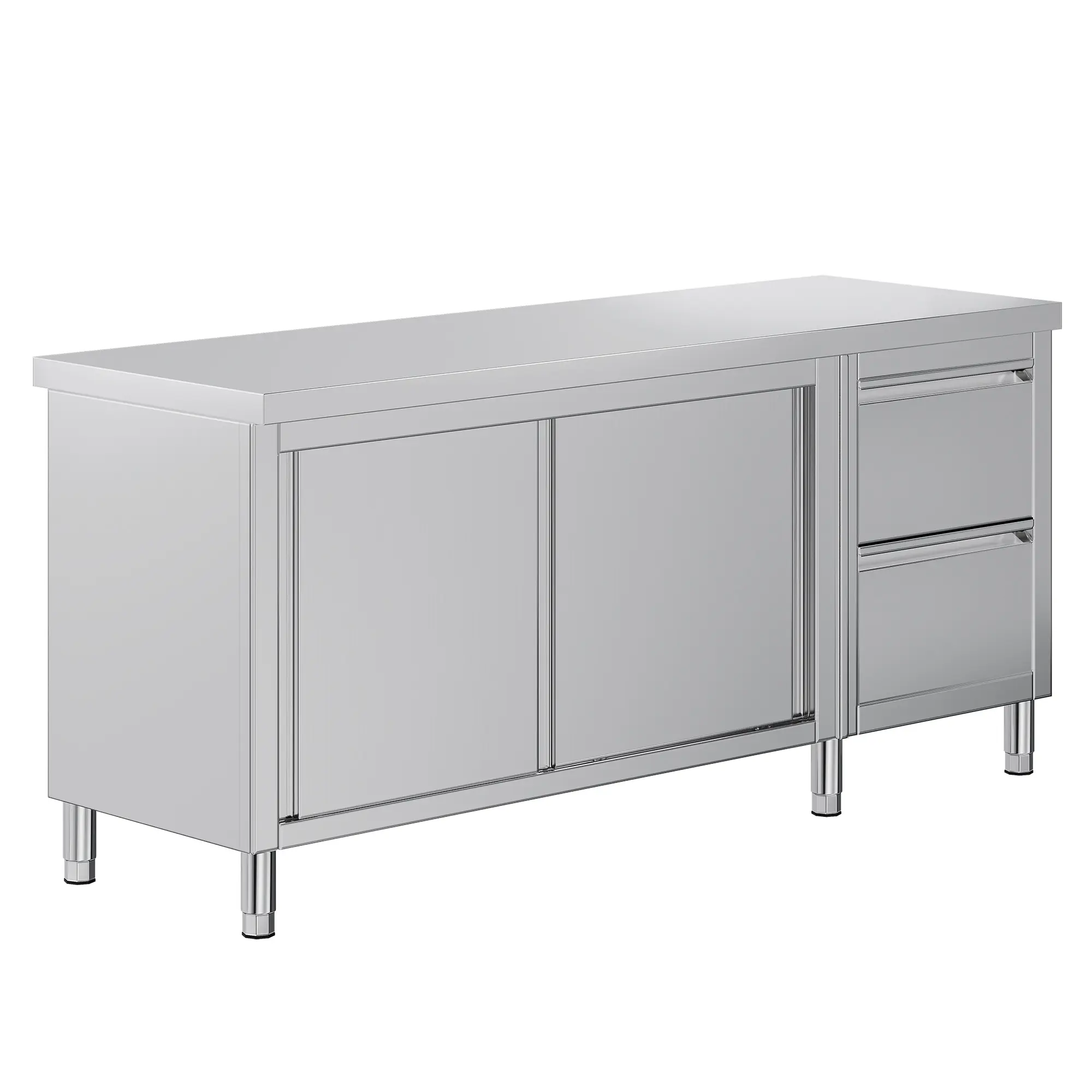 AMERLIFE Stainless Steel Work Table with Cabinet, Stainless Steel Table Cabinet with Sliding Doors for Prep Work for Home, Restaurant, Garage, and Hotel
