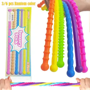 3/6pcs Silicone Sensory Rods Reversible Texture Toys, Fine Motor Skills Educational Toy, Random Color, Perfect Party Gift