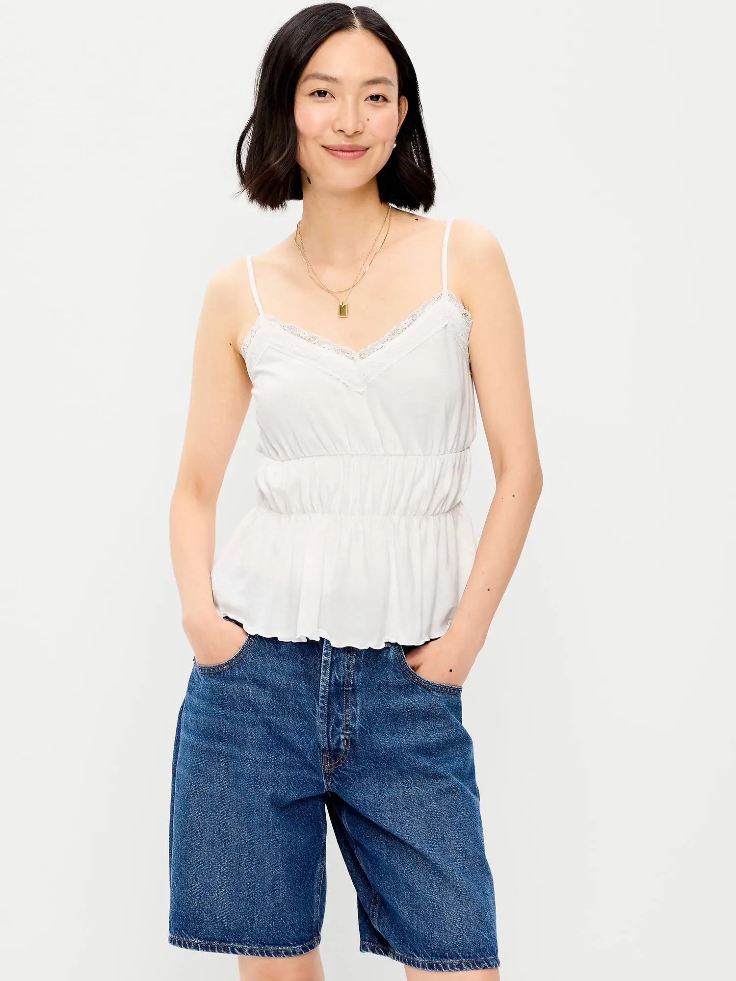 Old Navy Women's Lace-Trim Smocked-Waist Tank Top