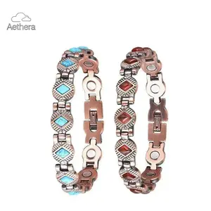 Pure Copper Bracelet, Turquoise & Red Agate Adjustable Cuff, Vintage Wellness Jewelry Gift for Women Men Valentine’s Day