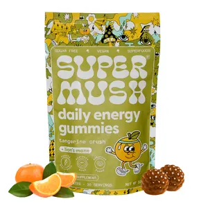 SUPERMUSH Energy Gummies (60 Count) - Organic Lions Mane Supplement with Cordyceps, Rhodiola, Ginseng - Vegan, Sugar-Free, Gluten-Free - For Energy, Metabolism Support, Stress Reduction - Daily Dietary Supplement, Edibl