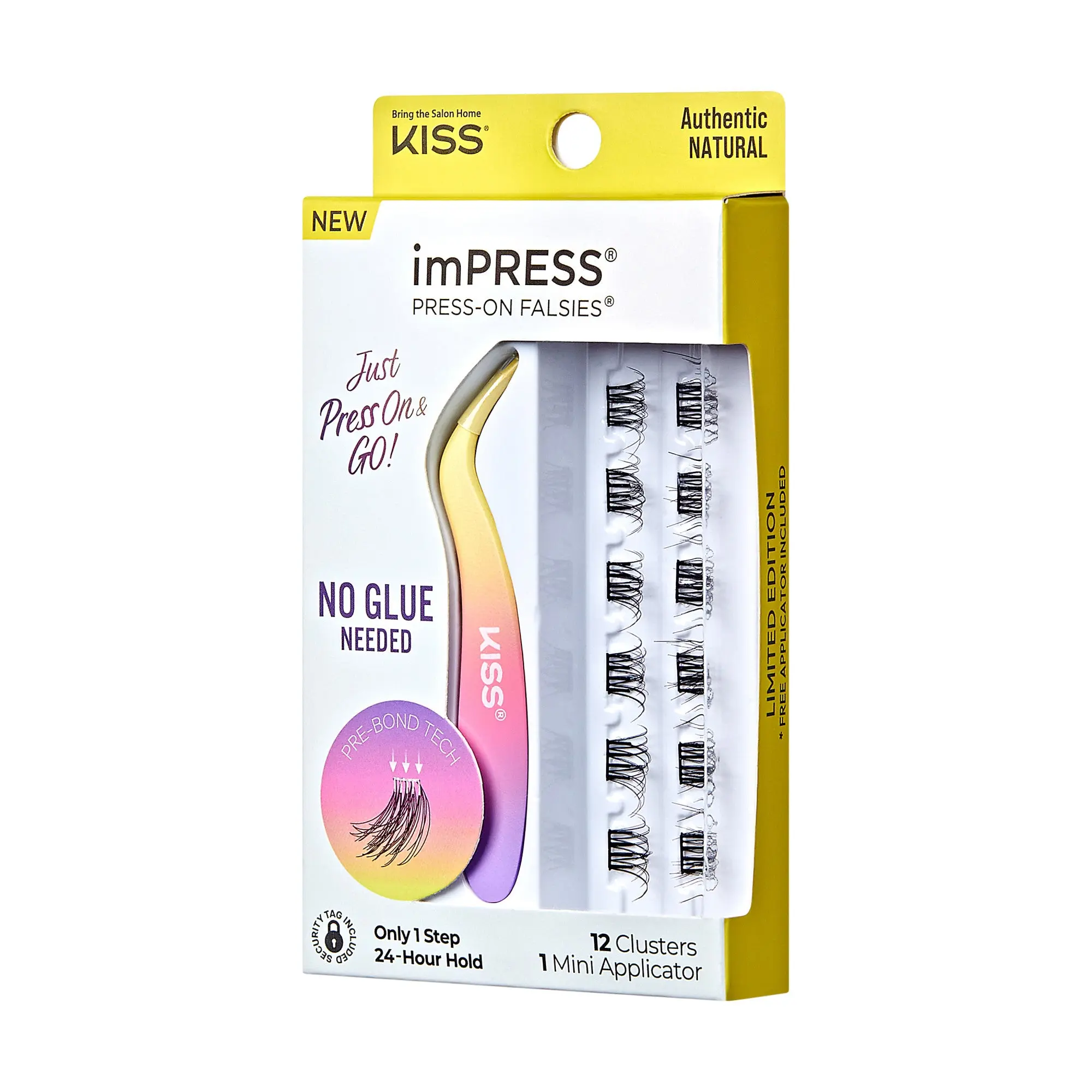 Impress Falsies Self Adhesive Eyelashes, 12 Lash Clusters + Applicator - Authentic