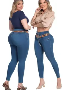 jeans colombianos con faja REF ANA Y ANNALUZ doble control abdomen alta compresion tipo skinny efecto pusp-up tela piel de durazno con 5 botones