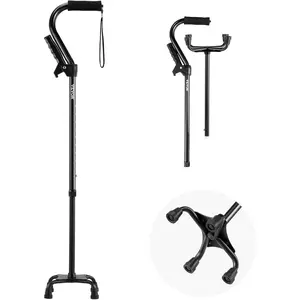 VEVOR Walking Cane for Man Woman, Folding Walking Stick with 8 - Level Adjustable Height and 4 - Pronged Pivoting Base, Lightweight Portable Aluminum Mobility Aid for Senior Adult, 250LBS Loading (Blue)VEVOR Super Brand Day