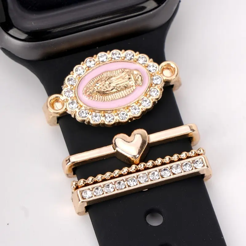 Fashion Watch Band Decorative Ring, 4counts/set Rhinestone & Virgin Mary Design Watch Strap Decorative Ring for iWatch Strap & Galaxy, Watch Accessories for Women & Girls, Smart Watch Accessories, Smartwatch Accessories, Wearable Accessories