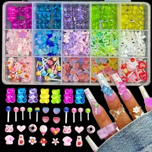 1Box 3D Realistic Gummy Bear Star Resin Nail Charms Creative Matte Heart Candy Decoration for Women DIY Hairpin Nails Accessories