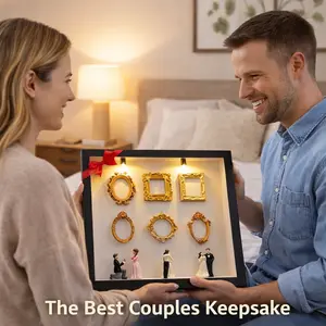 DIY Mini-Museum Silhouette Box – Capturing Memories Miniature, Mother's Day Custom Shadow Box Frame with Mini Figurines & Gold Frames, Simple Assembly for Anniversary, Wedding & Home Decor