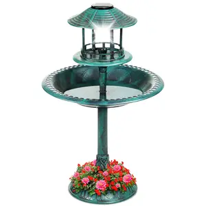 Solar Outdoor Bird Bath Base Fountain Garden Decoration with Fillable Flower Pot Base