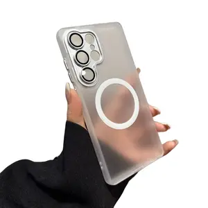 Premium Fashion Lightweight Sand Touch Lens Film Wireless Magnetic Shockproof Phone Case for Samsung Galaxy S26 Ultra/s25 Ultra S24 Ultra S23 Ultra S22 Ultra