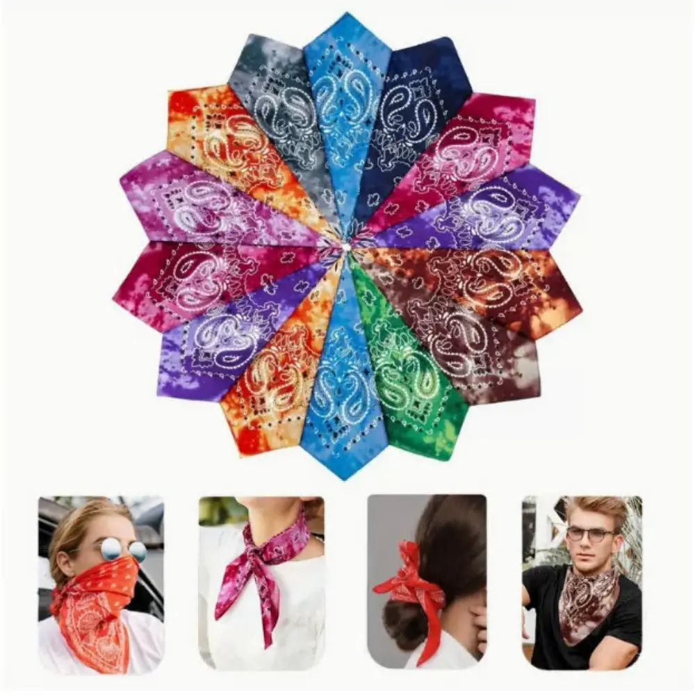 14-Pack Tie-Dye Paisley Bandanas, Soft Polyester Cowboy Style Headband & Neck Accessory for Men, Women & All Ages