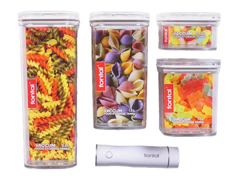 FONTAL Electric Vacuum Sealer Machine with 4 Airtight Food Storage Container (0.5Qt / 1.2Qt / 1.8Qt / 2.4Qt) Meal Prep, Leakproof + 12 Vacuum Food Bags Free Gift
