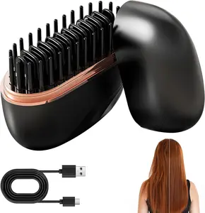 Mini Hair Straightener, Rechargeable Wireless Portable Hair Straightener Brush, 3-Speed Temperature Control, Anti Scald Shell, Lightweight & Portable for Travel (Black)
