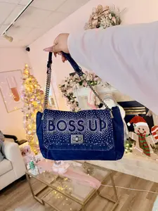 BOSS UP Rhinestone Denim Shoulder Bag