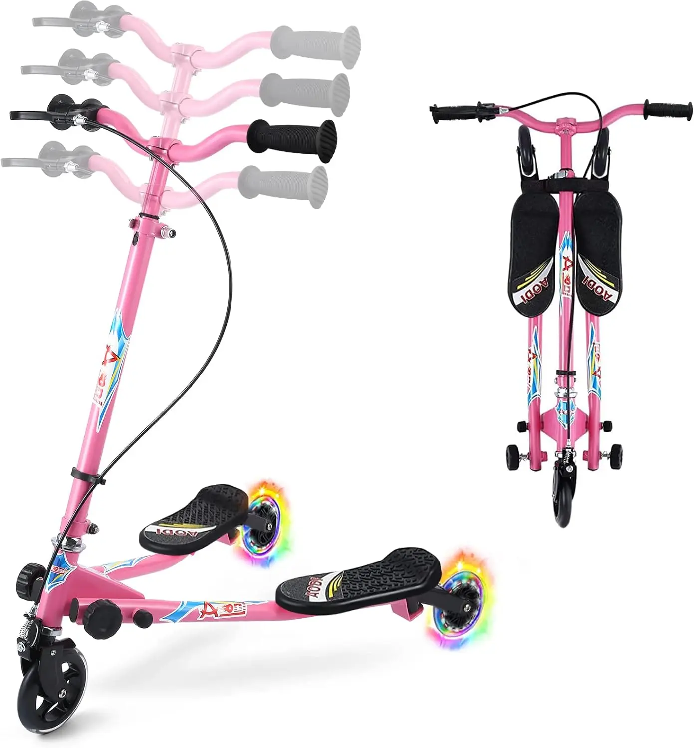 Kids 3-Wheel Folding Scooter for Ages 3+, Colored LED Wheels, Quick Brake, Adjustable Non-Slip Ergonomic Soft Handles, 120lbs Capacity, Light Up Sports & Outdoor Scooter Equipment, Light Up Scooters