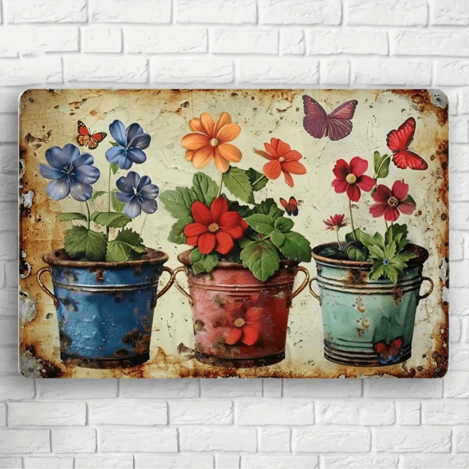 Vintage Floral Butterfly Metal Wall Art Sign Rustic Iron Decorative Plaque For Indoor And Outdoor Spaces