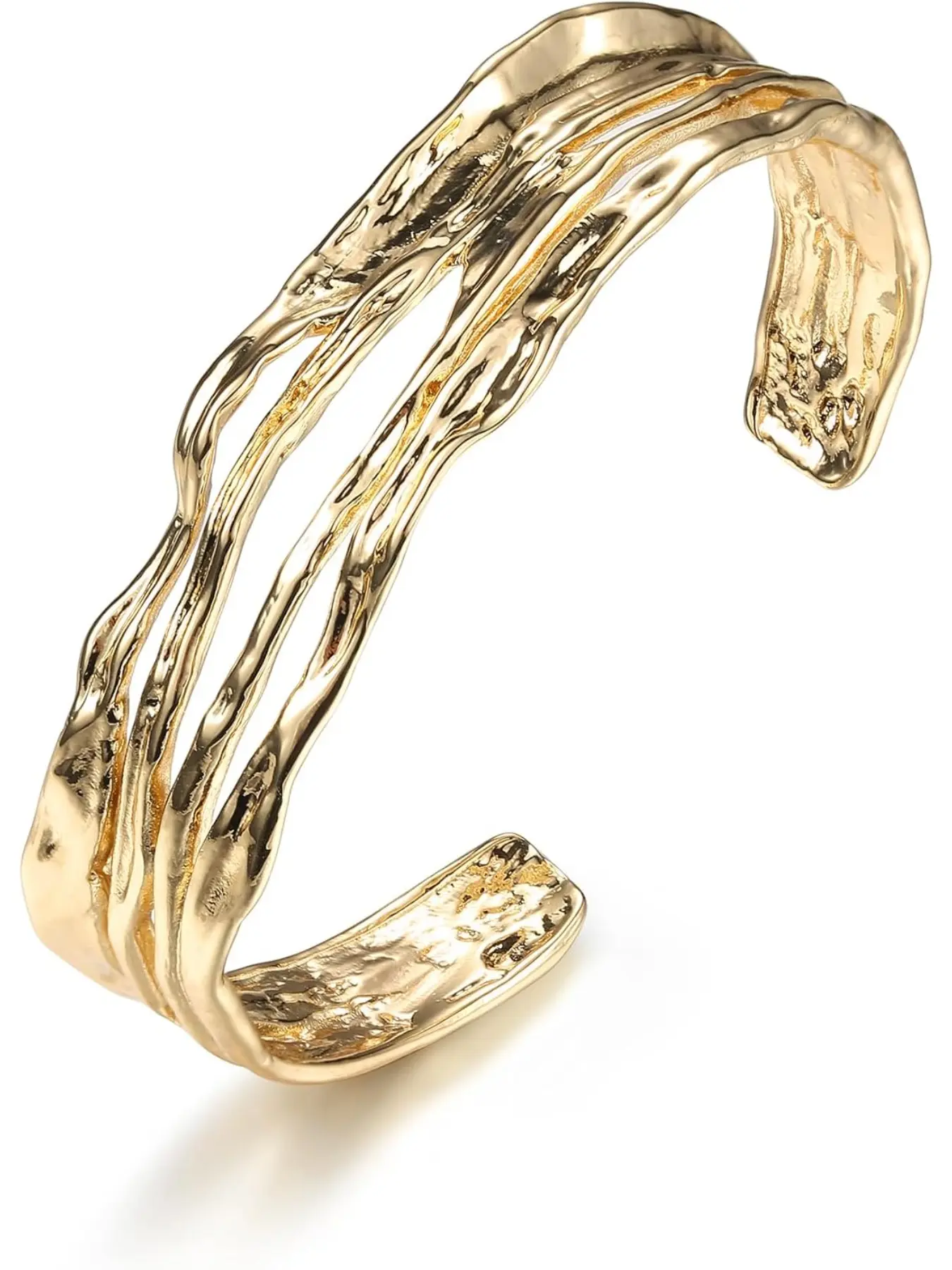 18K Gold Plated Bangle Cuff Bracelet for Women Teardrop Hammered Chunky Cuff Bracelets Adjustable Open Wide Bangle Bracelets Irregular Statement Bracelet Gold Cuff Bracelet Exquisite Bracelet Beautiful Bracelets Fashion Wrist Jewelry