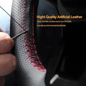 Upgrade Your Car with a Soft Artificial Leather 38cm Steering Wheel Cover - Includes Needles and Thread Braid! Car Interior Accessory