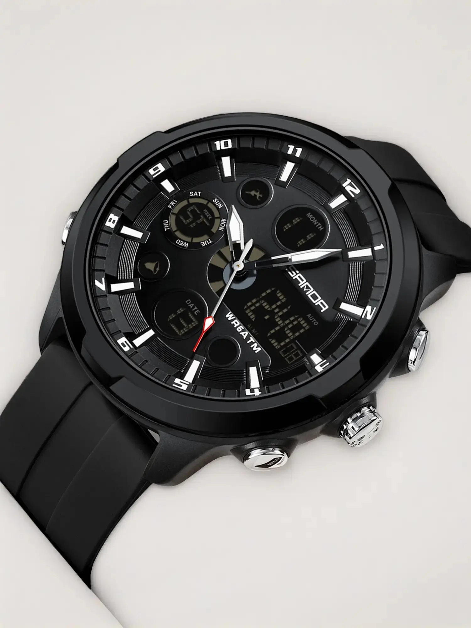 Men's Fashion Analog-Digital Quartz Watch, Casual Round Dial Multifunctional Wristwatch with Luminous Alarm and Box, Water-Resistant, Modern Waterproof Watch
