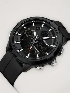 Men's Fashion Quartz Analog Digital Watch, Casual Round Dial Digital Watch with Luminous Alarm, Water-resistant Multifunctional Wristwatch with Box, Luminous Waterproof Watch
