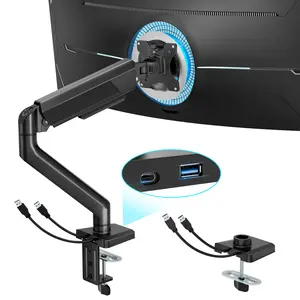 ARES WING Heavy Duty Single Monitor Arm - Fully Adjustable Monitor Mount for 17"-40" Ultrawide Screens up to 26.4 lbs with Clamp/Grommet Desk Mount and USB A/C, 75/100 Vesa Mount