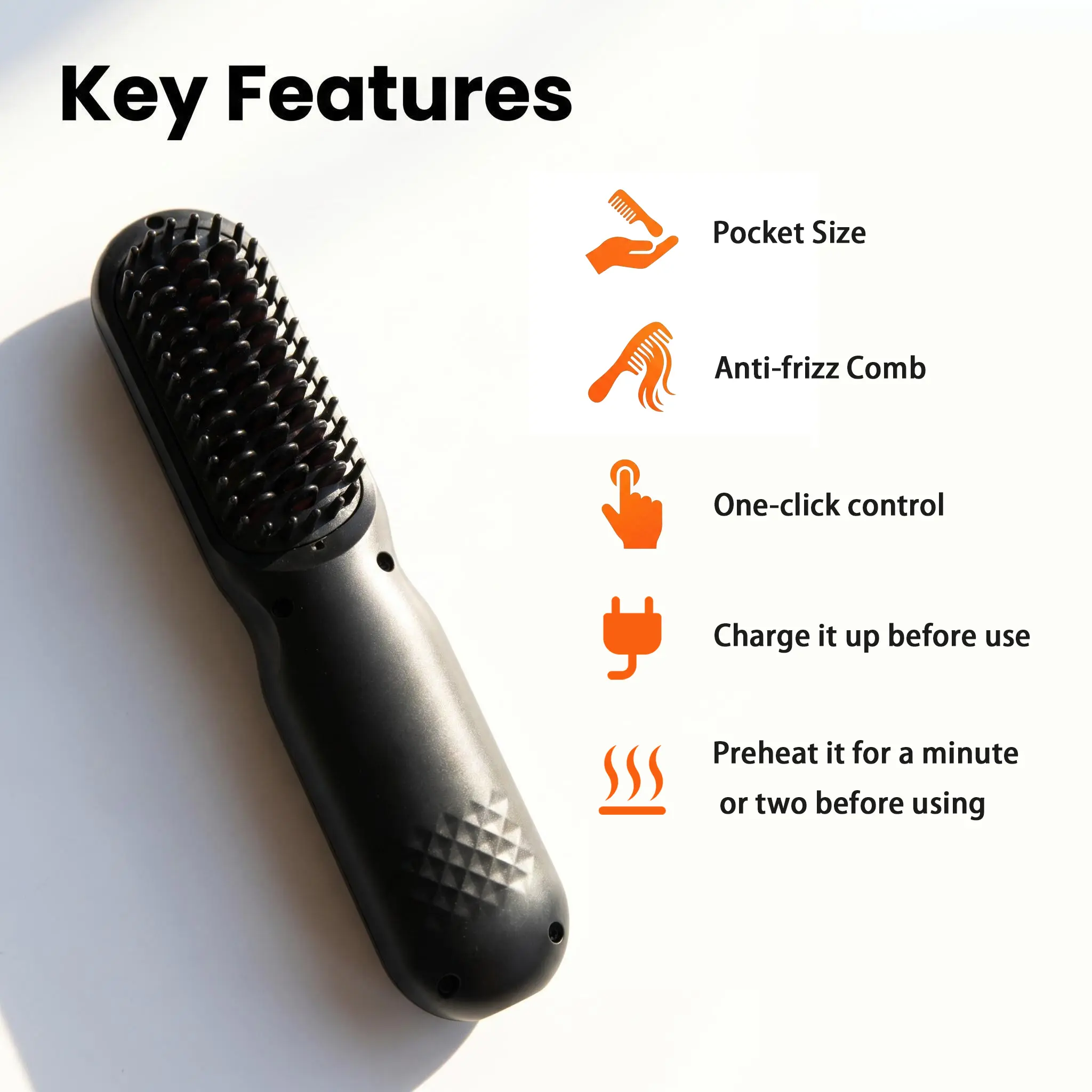 Cordless Hair Straightener Brush, Wireless Hair Straightener Comb, Portable USB Rechargeable Ionic Thermal Brush, 30-Min Runtime, Fast Heating, Anti-Scald,Travel Hair Styling Tool