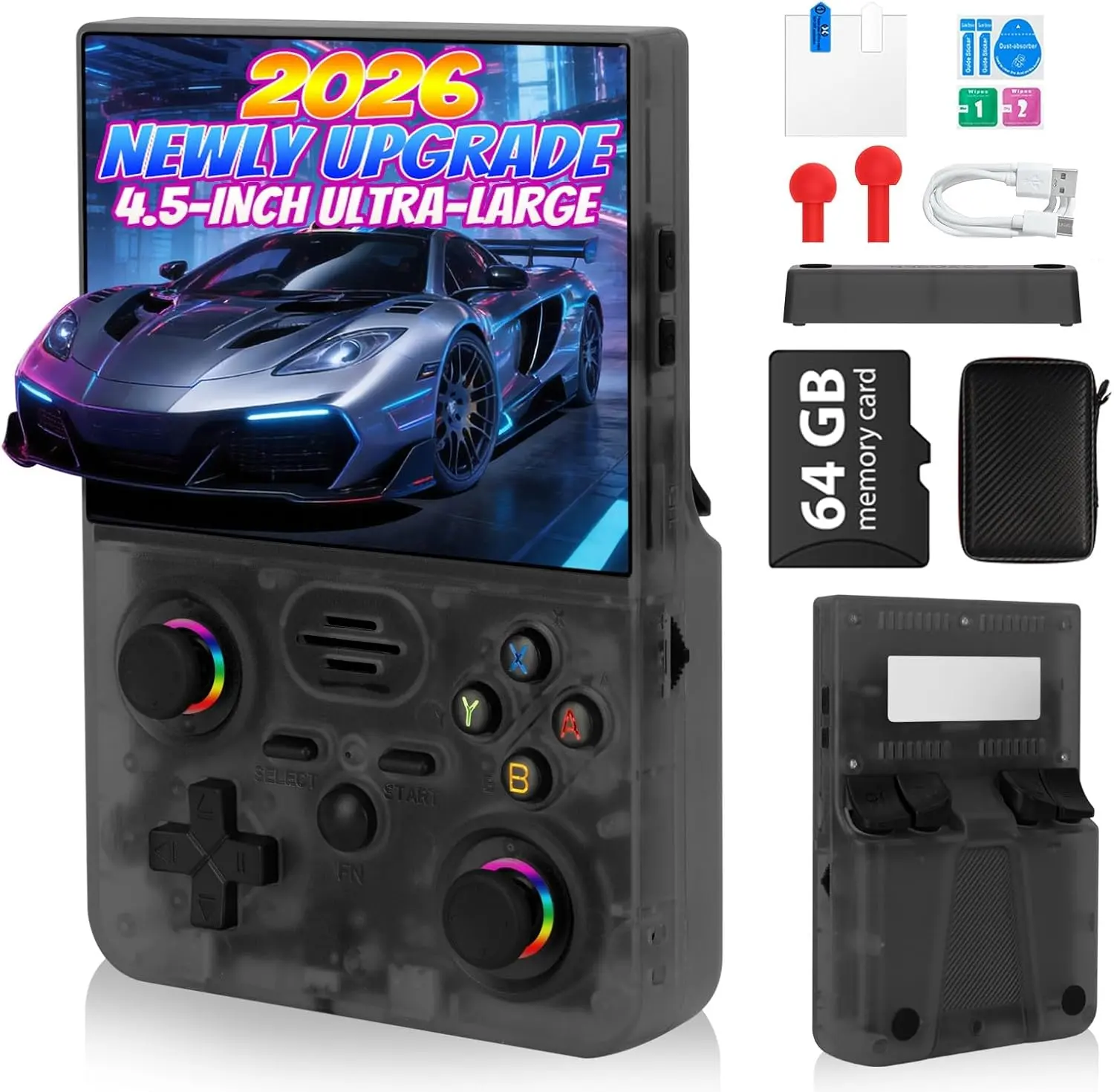 2026 NEW Upgrade RF45V Retro Handheld Game Console 64G TF Card，4.5 Inch Ultra-Large Screen,Support Wide variety and large quantities Classic Games,,4000mAh Battery,Linux System,Birthday Gift for Adult or Friends #SummerVibes